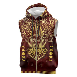 Personalized Anubis Sleeveless Zip Hoodie Ancient Egyptian Pattern In Red - African Pride