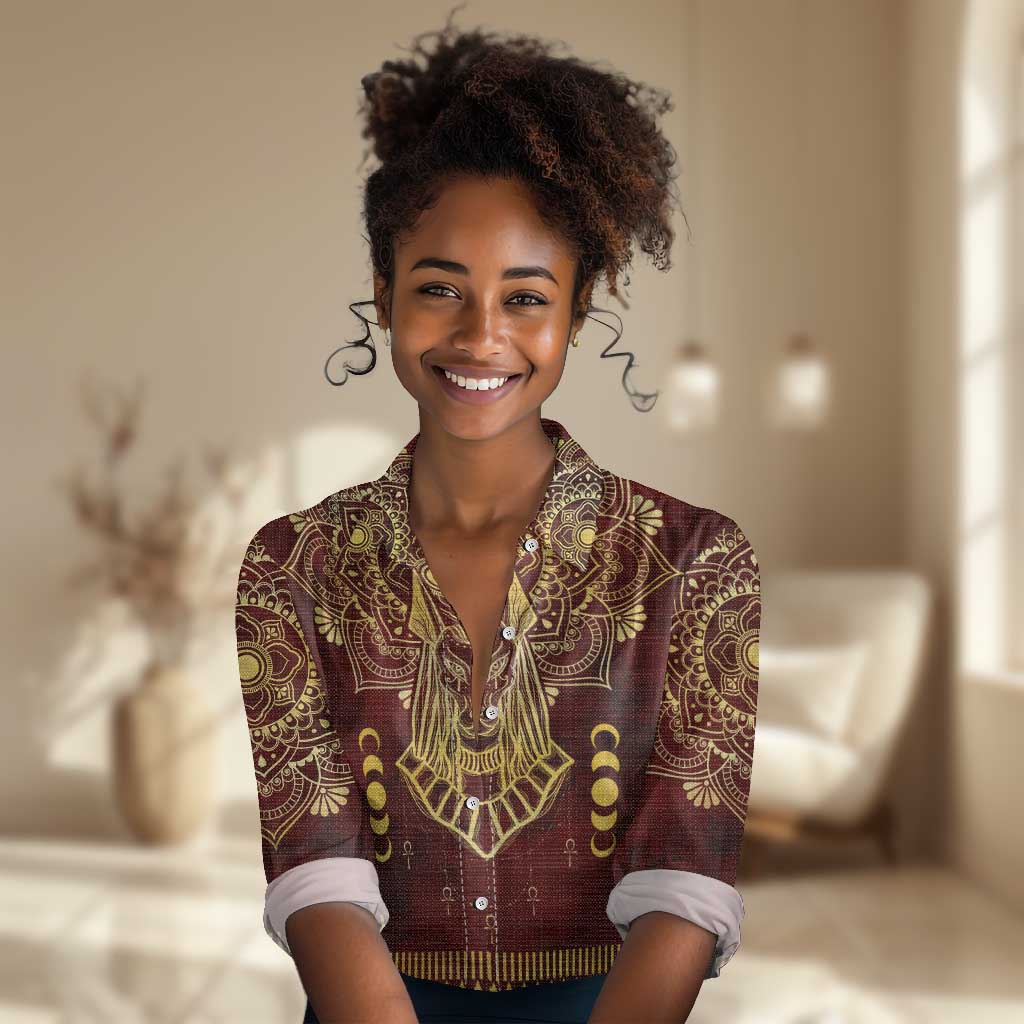 Personalized Anubis Women Casual Shirt Ancient Egyptian Pattern In Red DT02