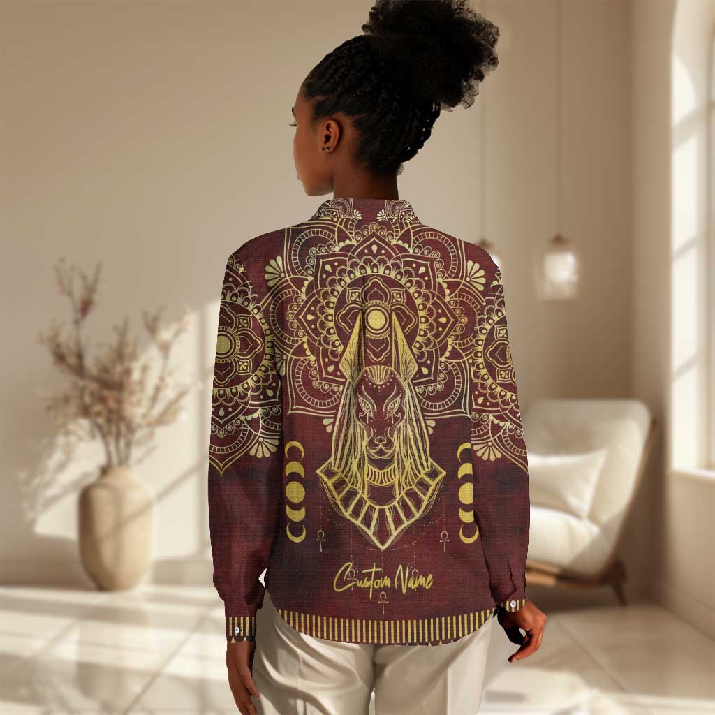 Personalized Anubis Women Casual Shirt Ancient Egyptian Pattern In Red DT02