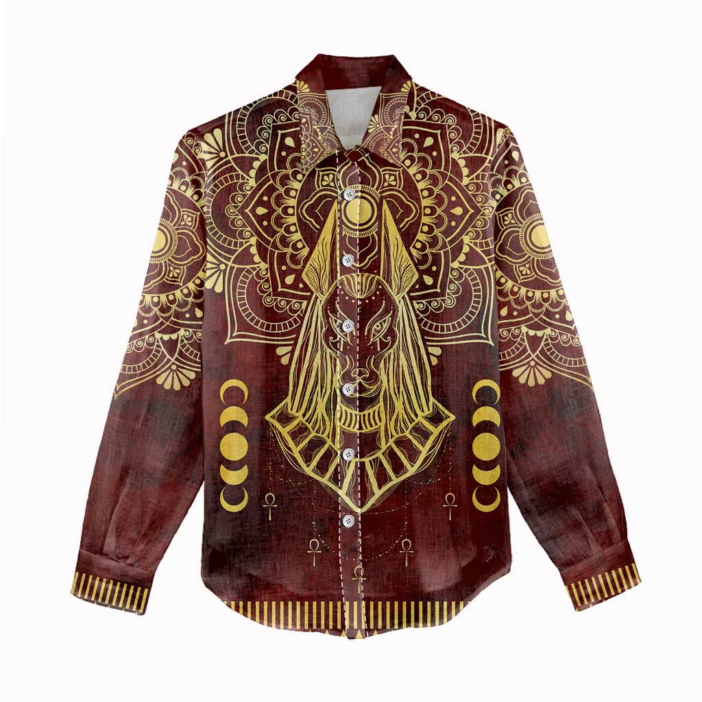 Personalized Anubis Women Casual Shirt Ancient Egyptian Pattern In Red DT02