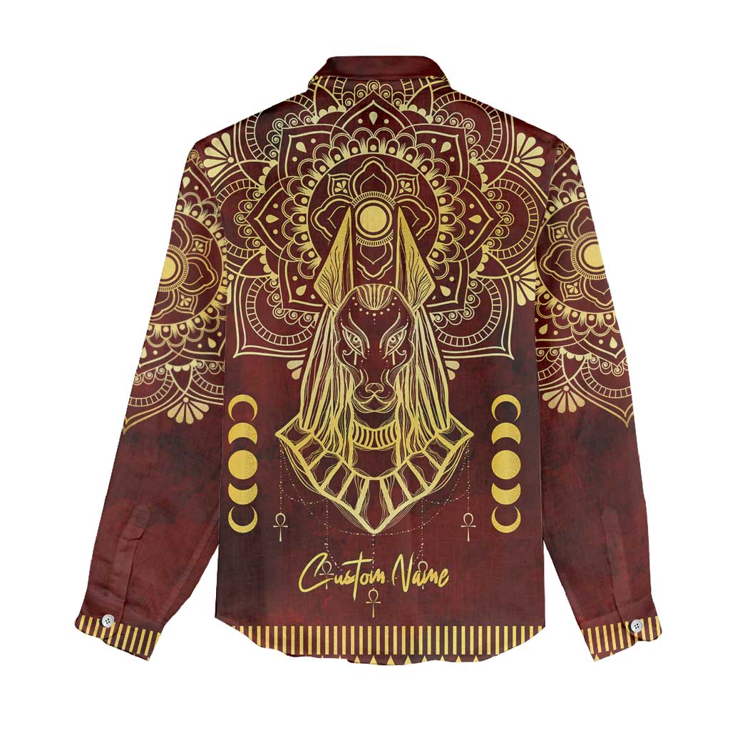 Personalized Anubis Women Casual Shirt Ancient Egyptian Pattern In Red DT02