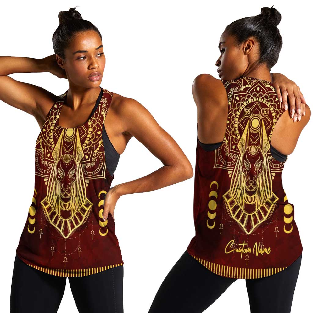 Personalized Anubis Women Racerback Tank Ancient Egyptian Pattern In Red