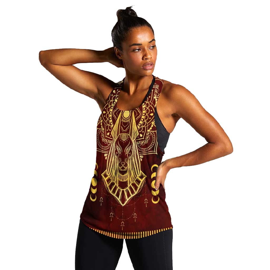 Personalized Anubis Women Racerback Tank Ancient Egyptian Pattern In Red