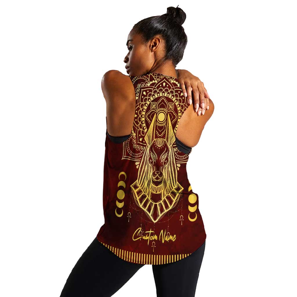 Personalized Anubis Women Racerback Tank Ancient Egyptian Pattern In Red