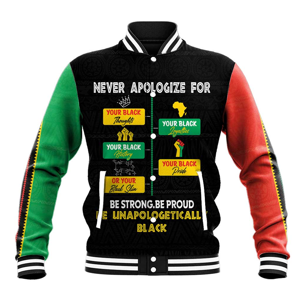 Never Apologize For Your Pride Baseball Jacket African Black History DT02