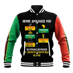 Never Apologize For Your Pride Baseball Jacket African Black History DT02