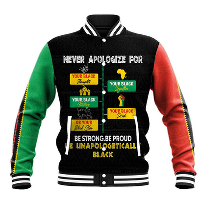 Never Apologize For Your Pride Baseball Jacket African Black History DT02