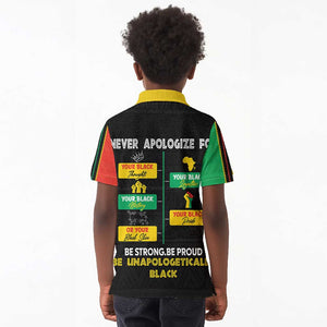 Never Apologize For Your Pride Kid Polo Shirt African Black History