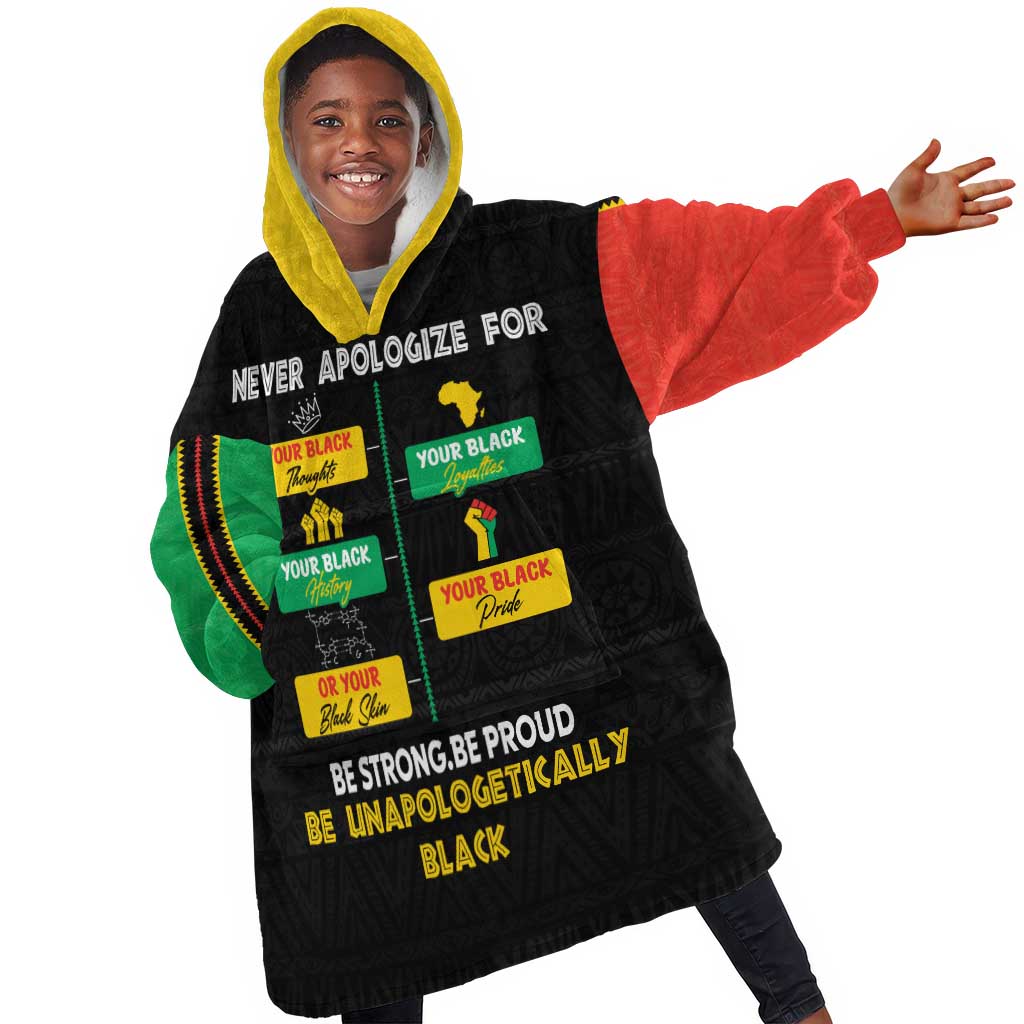 Never Apologize For Your Pride KId Wearable Blanket Hoodie African Black History
