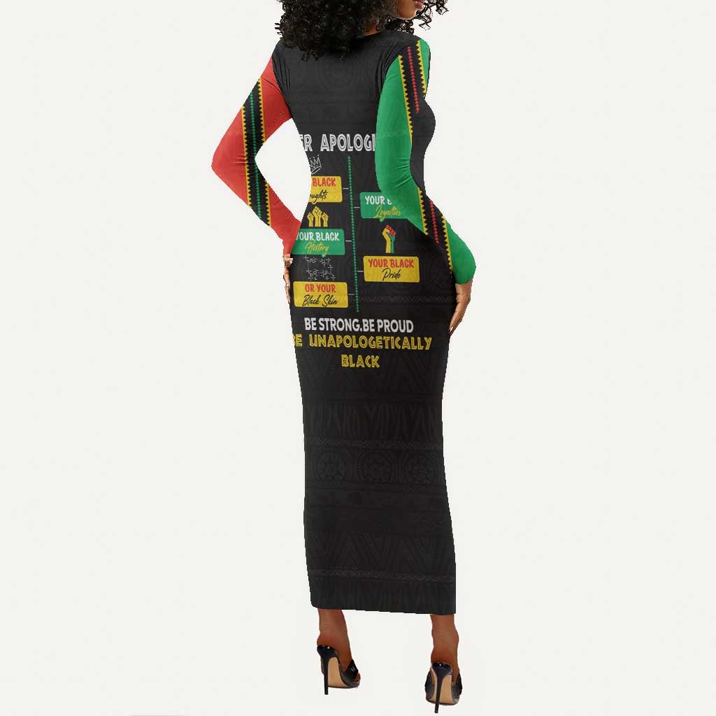Never Apologize For Your Pride Long Sleeve Bodycon Dress African Black History DT02
