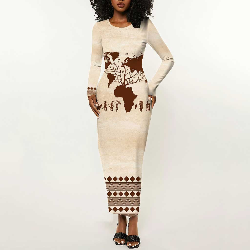 Root Africa Long Sleeve Bodycon Dress African Map DT02