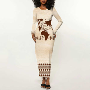 Root Africa Long Sleeve Bodycon Dress African Map DT02