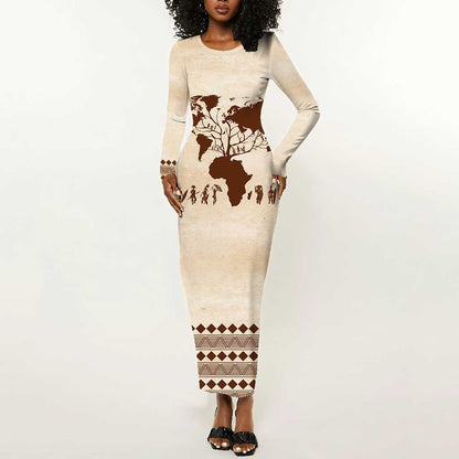 Root Africa Long Sleeve Bodycon Dress African Map DT02