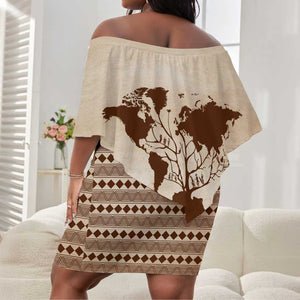 Root Africa Off Shoulder Short Dress African Map