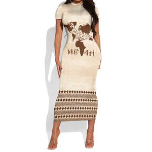 Root Africa Short Sleeve Bodycon Dress African Map DT02