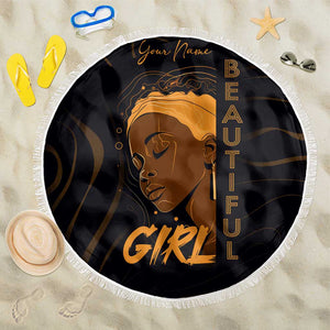 Personalized Beautiful Black Girl Beach Blanket - Women of Africa Design