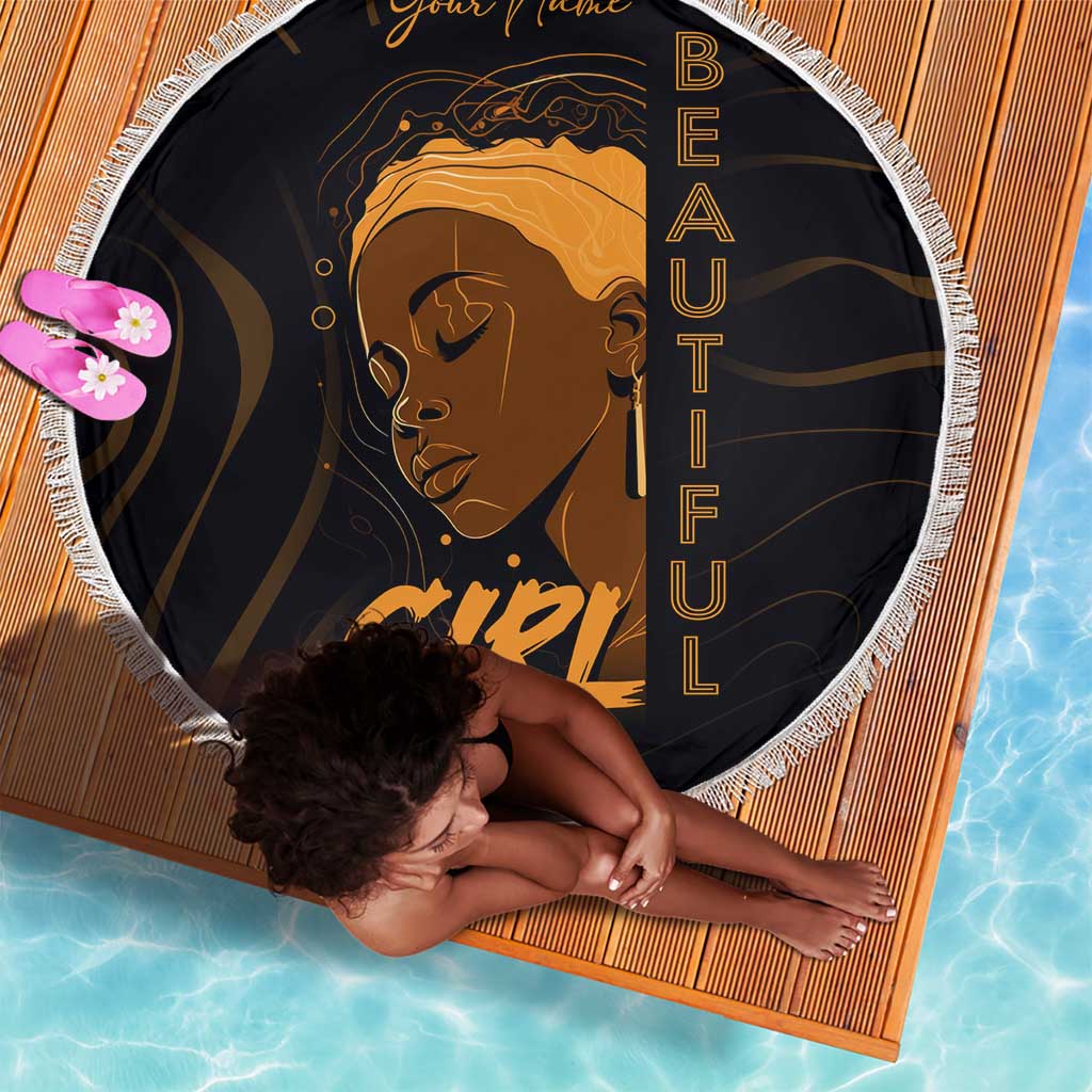 Personalized Beautiful Black Girl Beach Blanket - Women of Africa Design