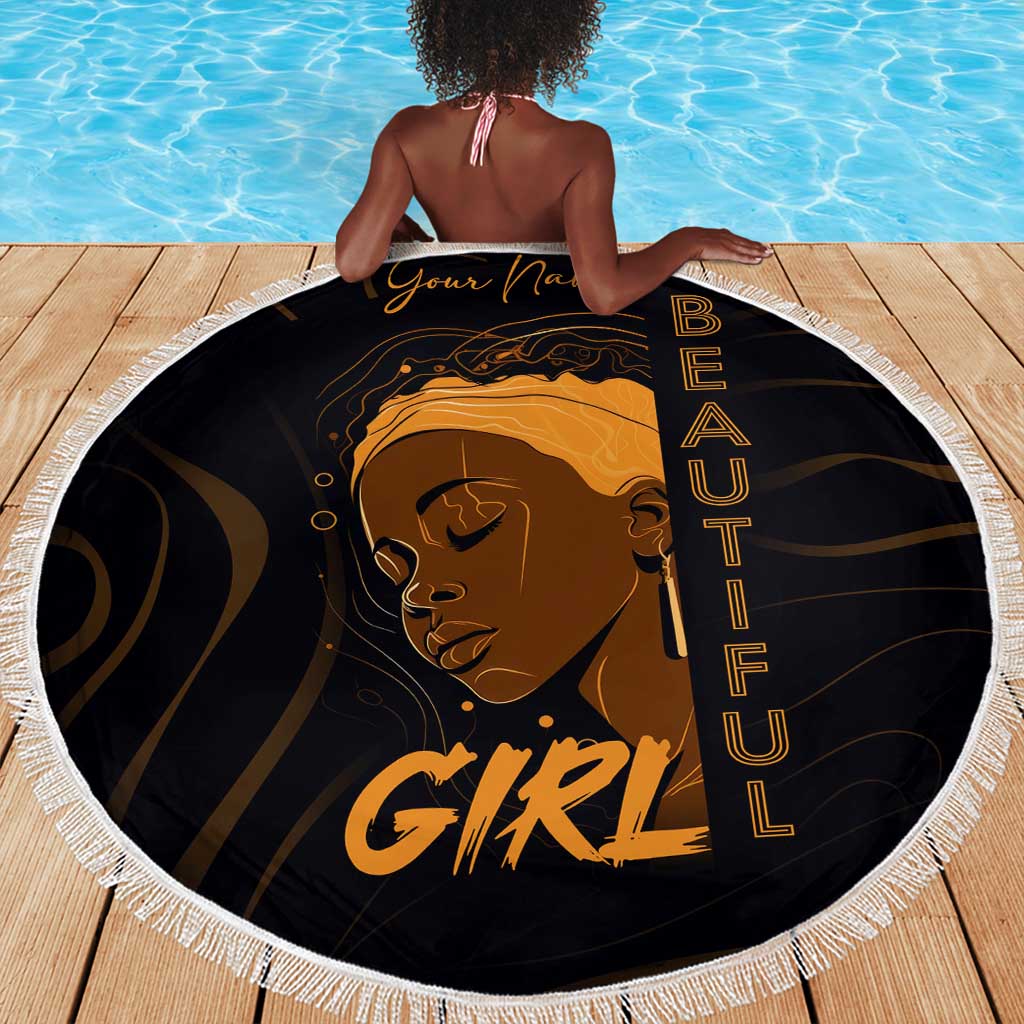 Personalized Beautiful Black Girl Beach Blanket - Women of Africa Design