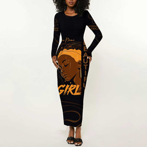 Personalized Beautiful Black Girl Long Sleeve Bodycon Dress - Women of Africa Design DT02