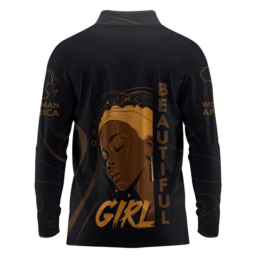 Personalized Beautiful Black Girl Long Sleeve Polo Shirt - Women of Africa Design
