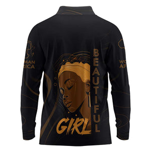 Personalized Beautiful Black Girl Long Sleeve Polo Shirt - Women of Africa Design