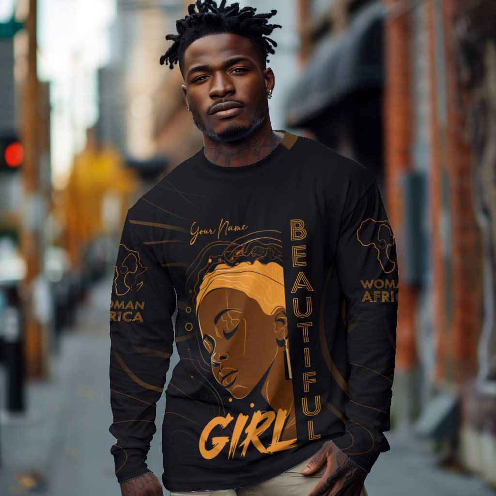 Personalized Beautiful Black Girl Long Sleeve Shirt - Women of Africa Design DT02