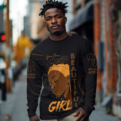 Personalized Beautiful Black Girl Long Sleeve Shirt - Women of Africa Design DT02