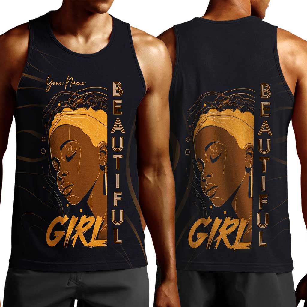 Personalized Beautiful Black Girl Men Tank Top - Women of Africa Design