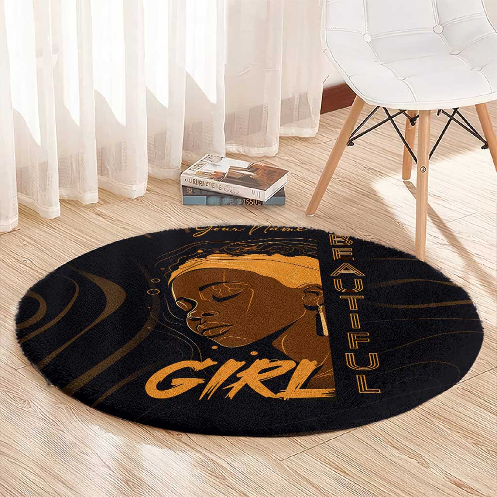 Personalized Beautiful Black Girl Round Carpet - Women of Africa Design