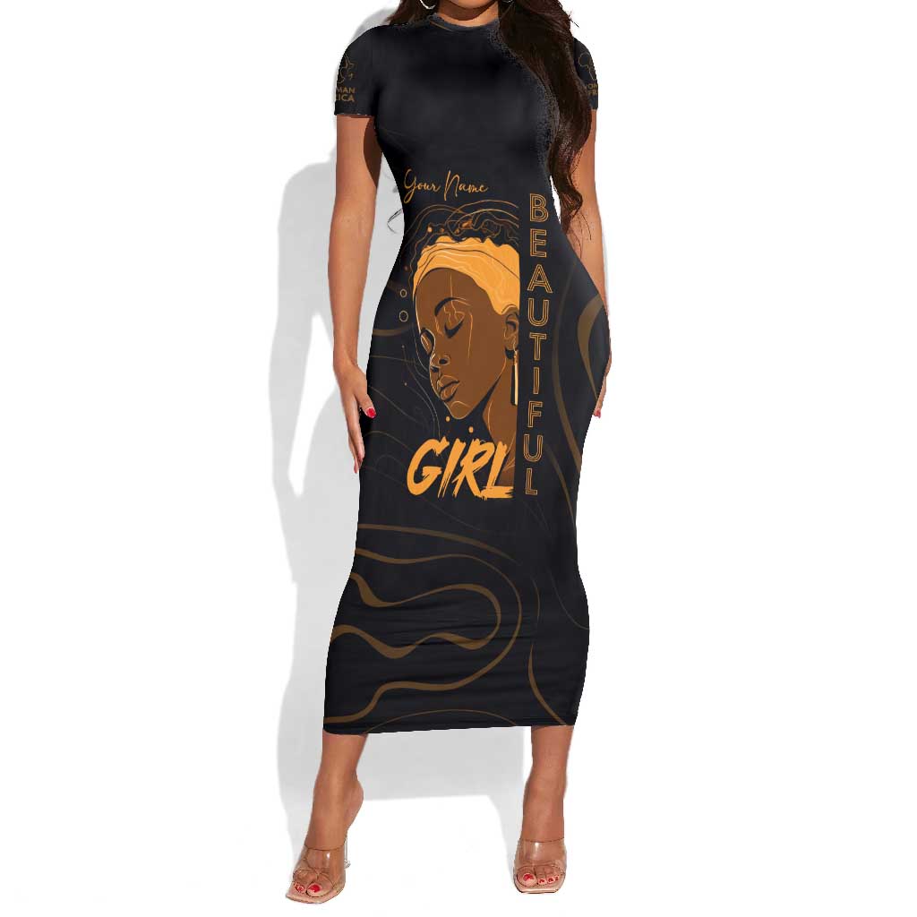 Personalized Beautiful Black Girl Short Sleeve Bodycon Dress - Women of Africa Design DT02