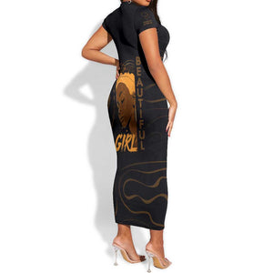 Personalized Beautiful Black Girl Short Sleeve Bodycon Dress - Women of Africa Design DT02