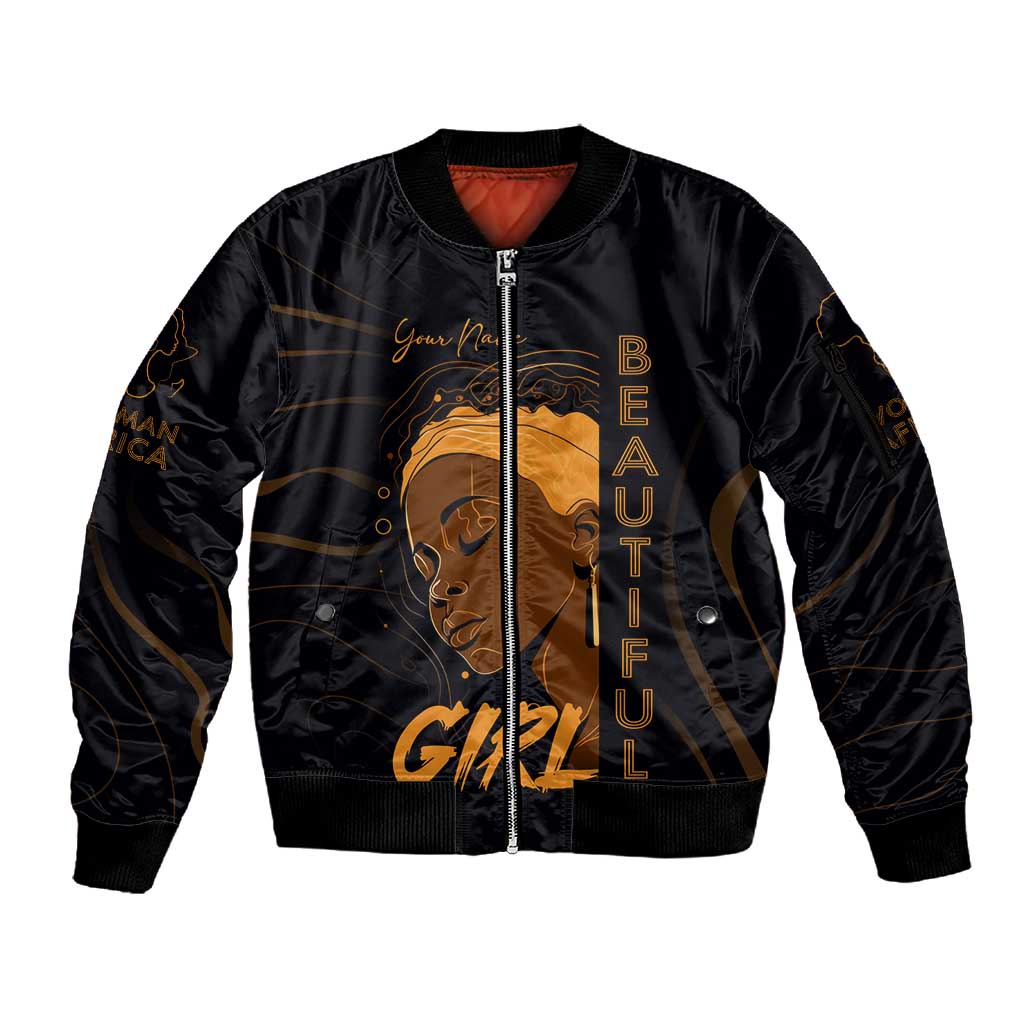 Personalized Beautiful Black Girl Sleeve Zip Bomber Jacket - Women of Africa Design