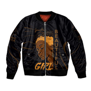 Personalized Beautiful Black Girl Sleeve Zip Bomber Jacket - Women of Africa Design