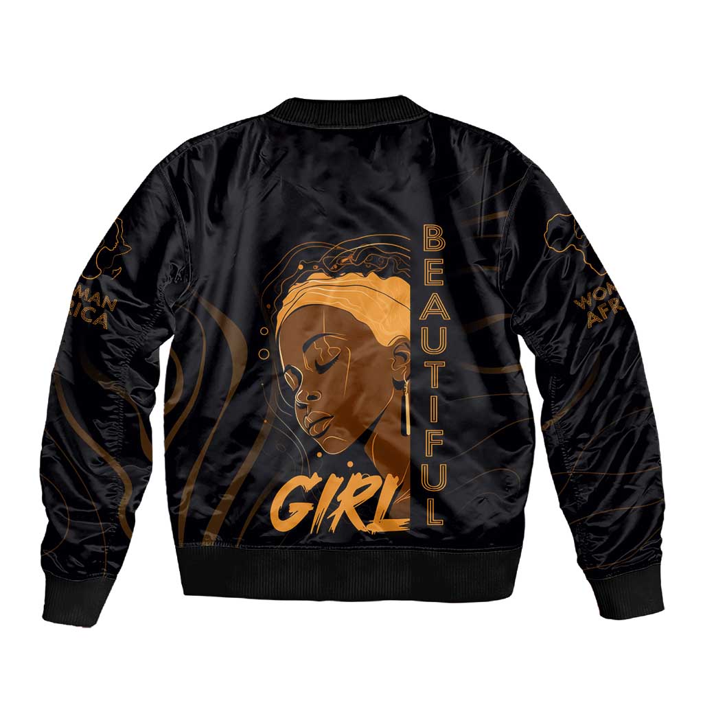 Personalized Beautiful Black Girl Sleeve Zip Bomber Jacket - Women of Africa Design