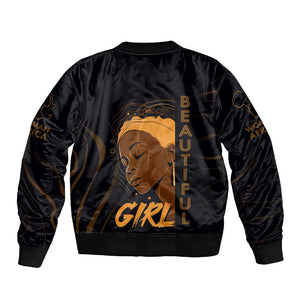 Personalized Beautiful Black Girl Sleeve Zip Bomber Jacket - Women of Africa Design