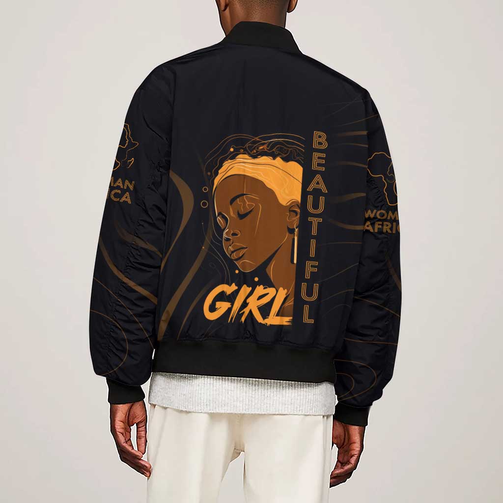Personalized Beautiful Black Girl Sleeve Zip Bomber Jacket - Women of Africa Design