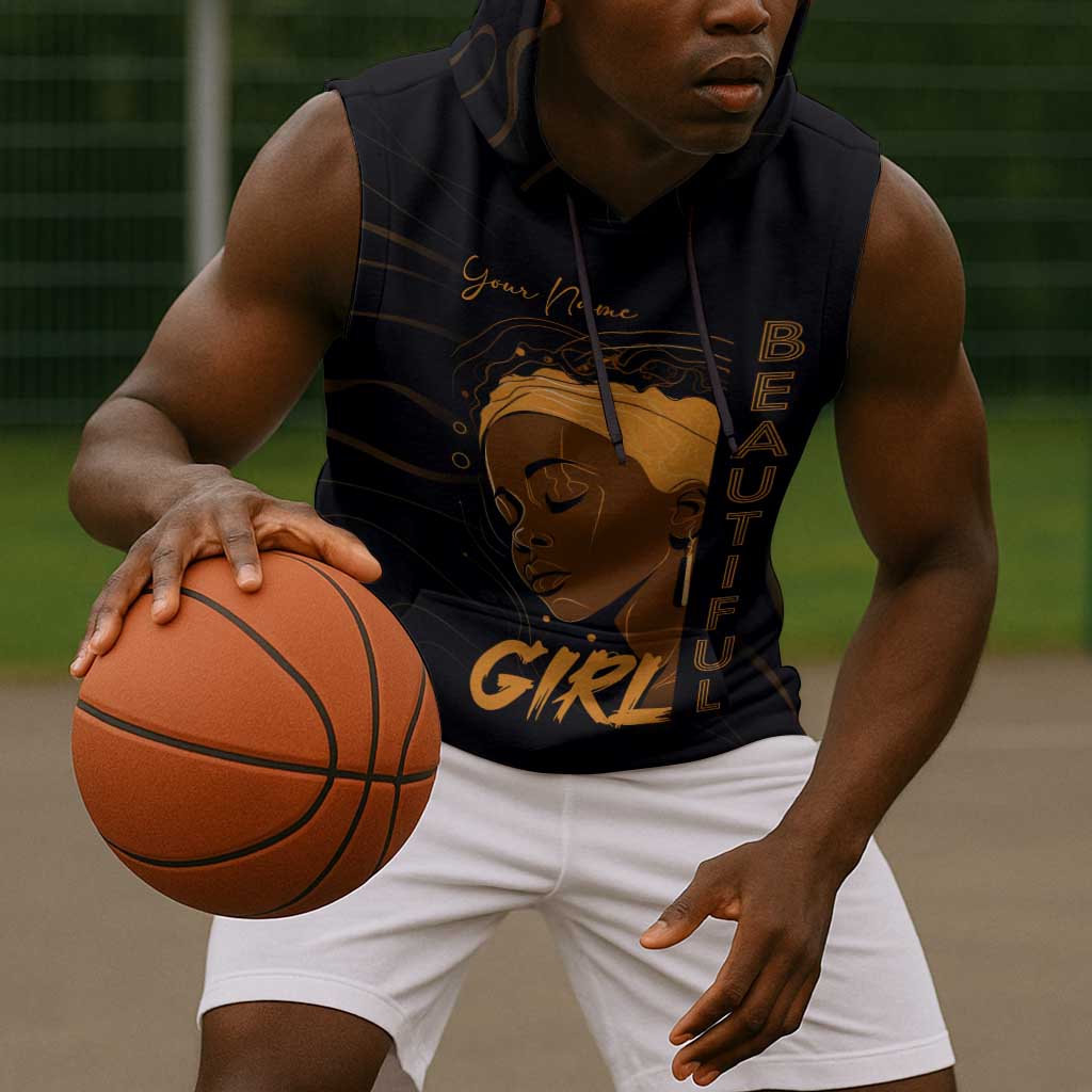 Personalized Beautiful Black Girl Sleeveless Hoodie - Women of Africa Design - African Pride