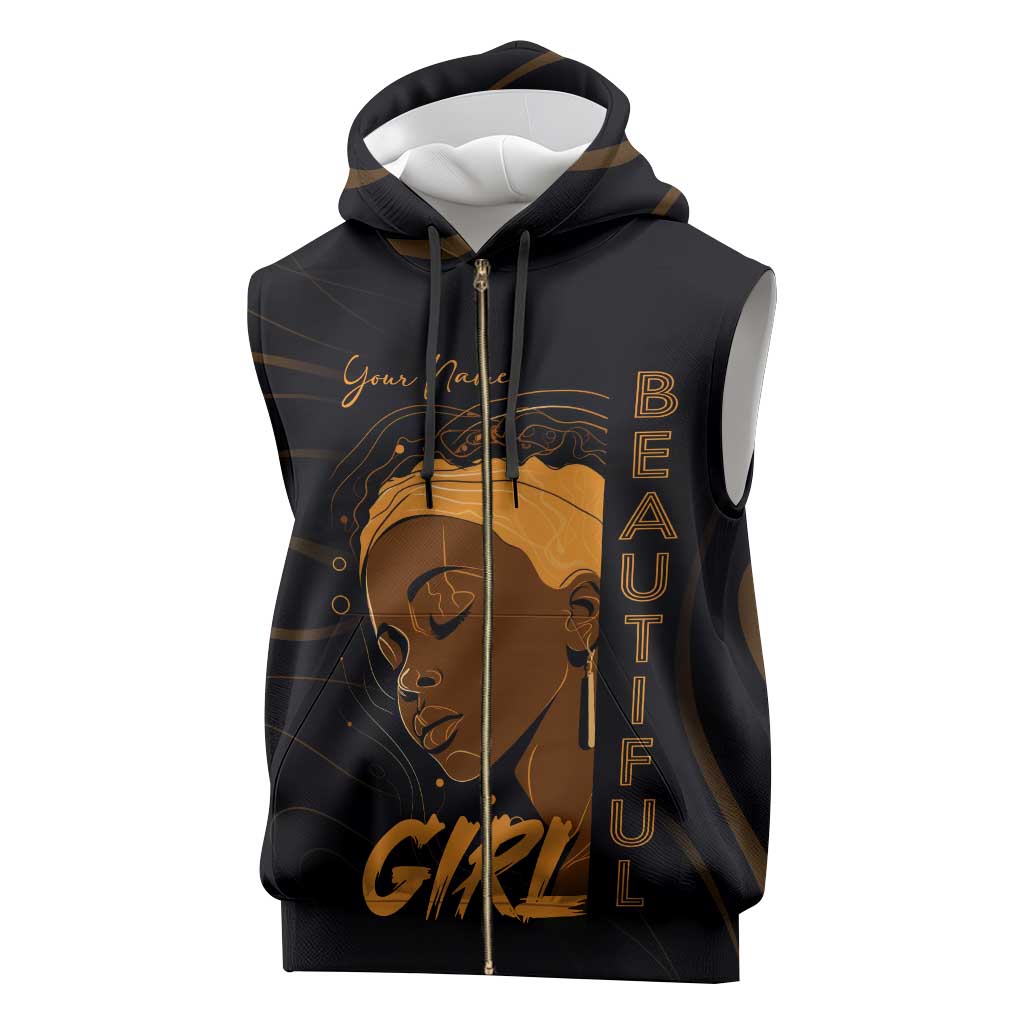 Personalized Beautiful Black Girl Sleeveless Zip Hoodie - Women of Africa Design - African Pride