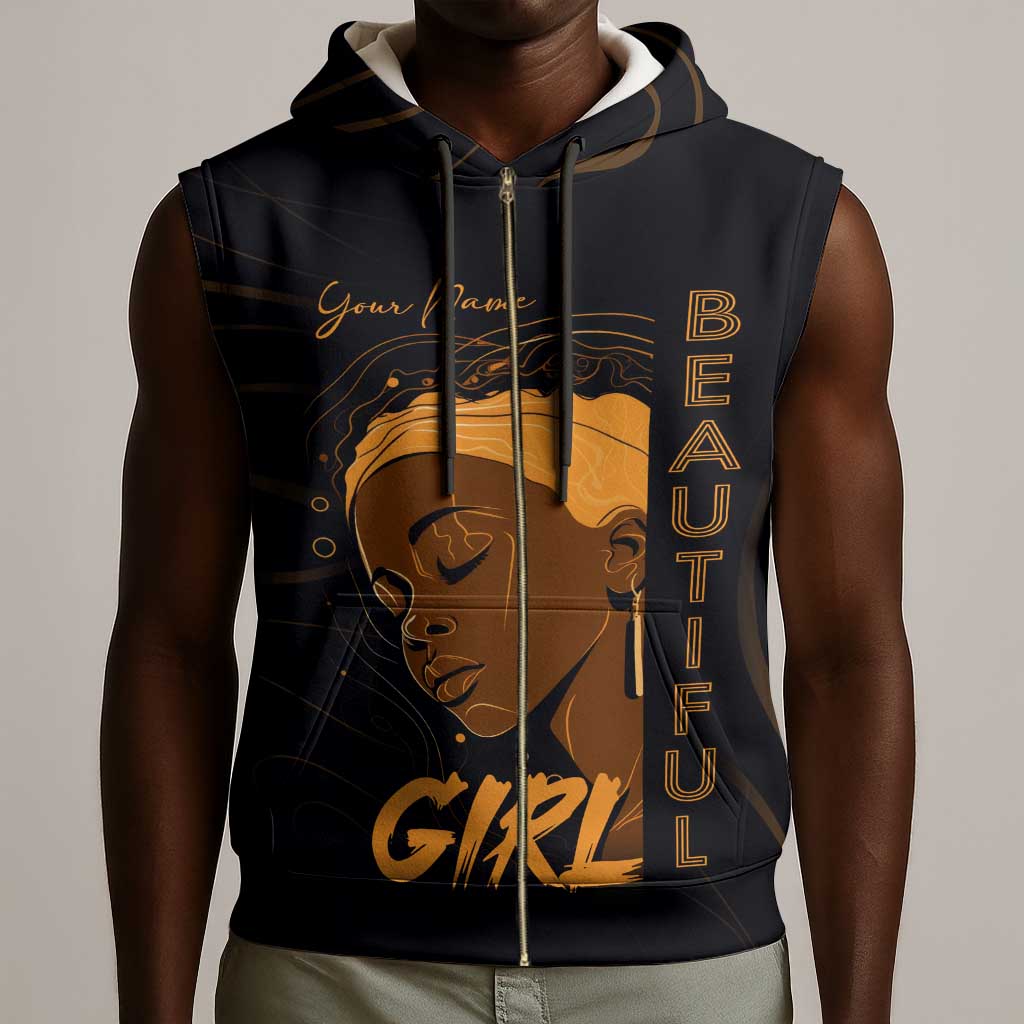 Personalized Beautiful Black Girl Sleeveless Zip Hoodie - Women of Africa Design - African Pride