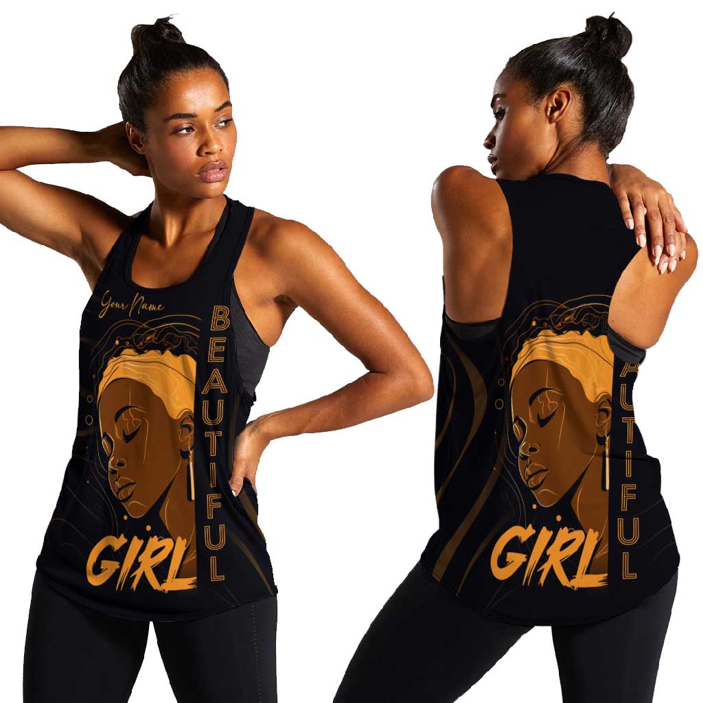 Personalized Beautiful Black Girl Women Racerback Tank - Women of Africa Design