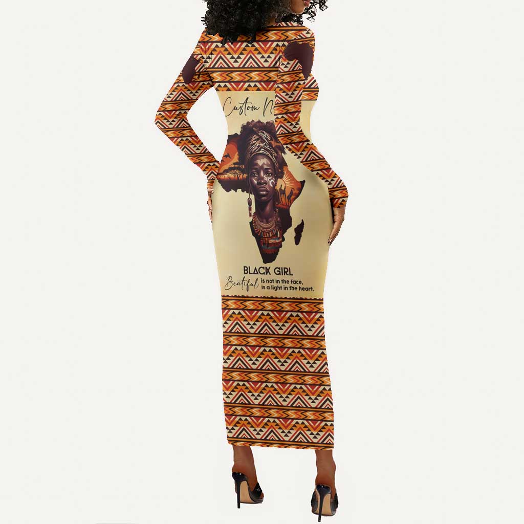 Love Africa Long Sleeve Bodycon Dress - Personalized Beautiful Black Girl DT02