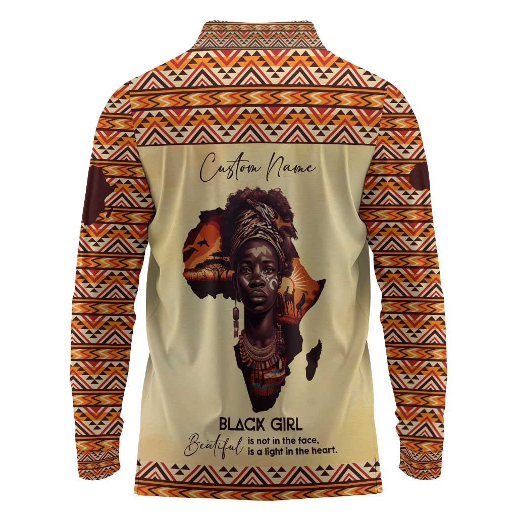 Love Africa Long Sleeve Polo Shirt - Personalized Beautiful Black Girl