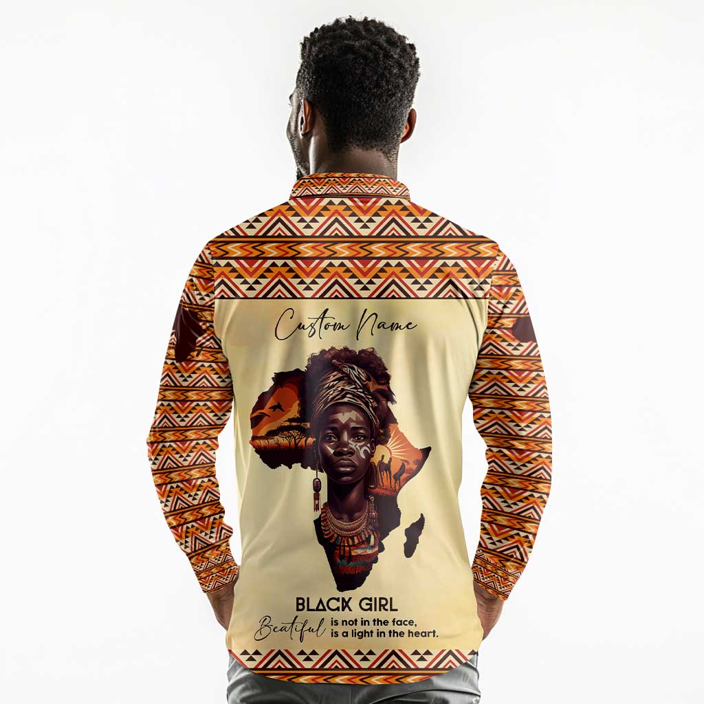Love Africa Long Sleeve Polo Shirt - Personalized Beautiful Black Girl