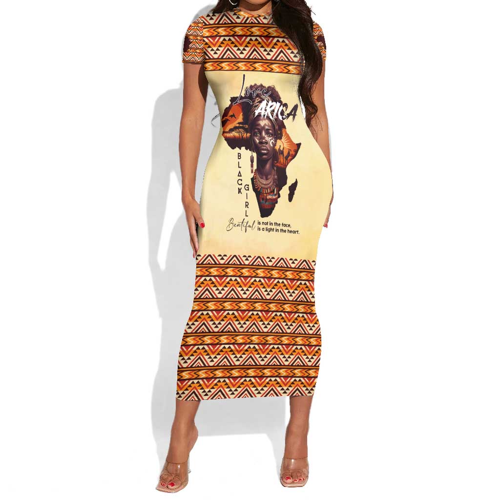 Love Africa Short Sleeve Bodycon Dress - Personalized Beautiful Black Girl DT02