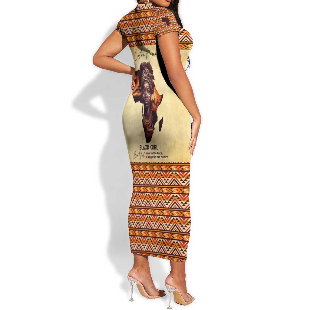 Love Africa Short Sleeve Bodycon Dress - Personalized Beautiful Black Girl DT02