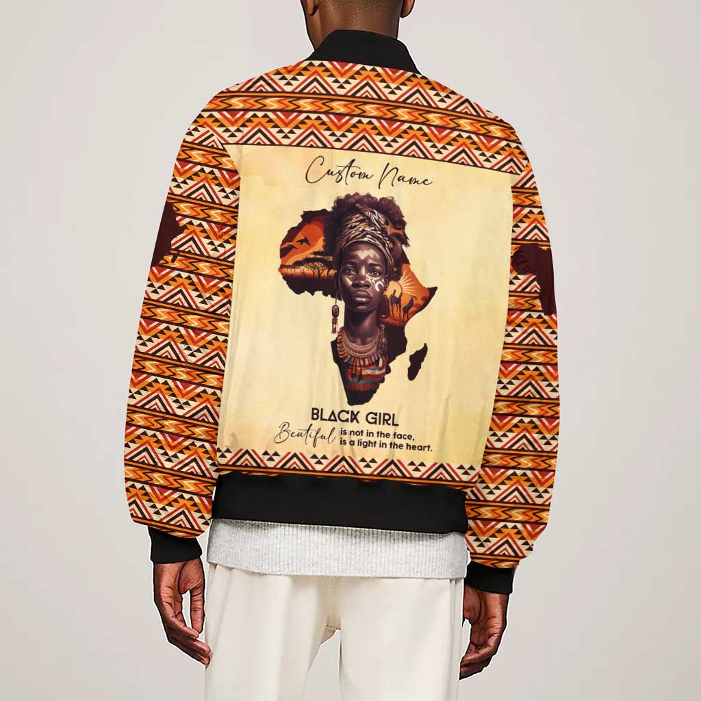Love Africa Sleeve Zip Bomber Jacket - Personalized Beautiful Black Girl