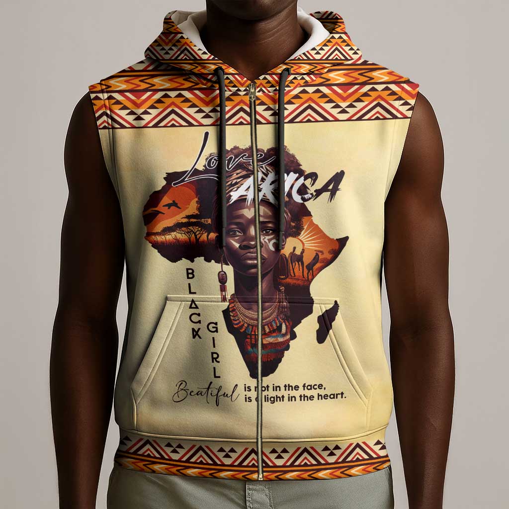 Love Africa Sleeveless Zip Hoodie - Personalized Beautiful Black Girl - African Pride