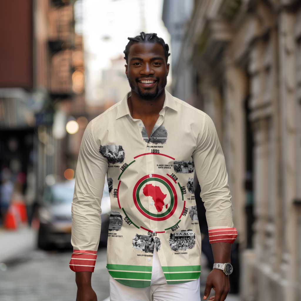 Black History Milestones - African Timeline Long Sleeve Button Shirt