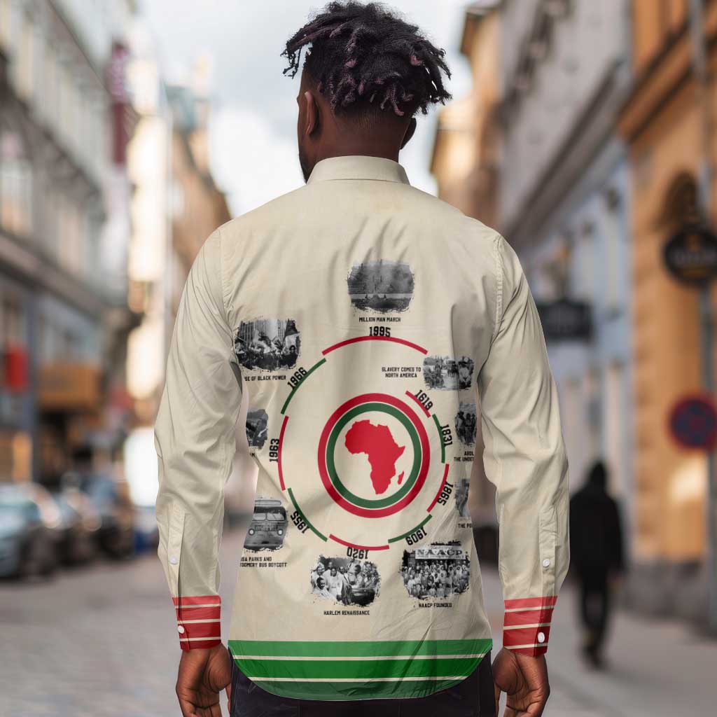 Black History Milestones - African Timeline Long Sleeve Button Shirt