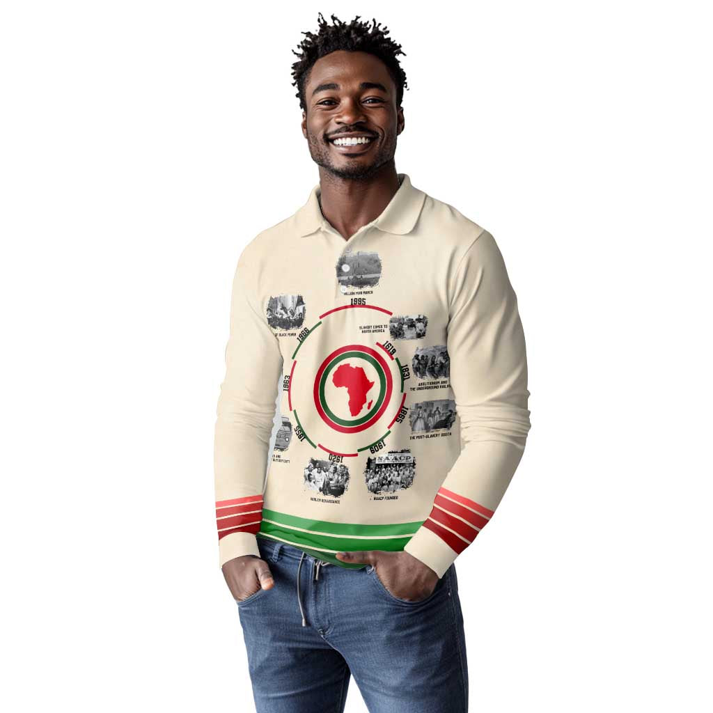 Black History Milestones - African Timeline Long Sleeve Polo Shirt
